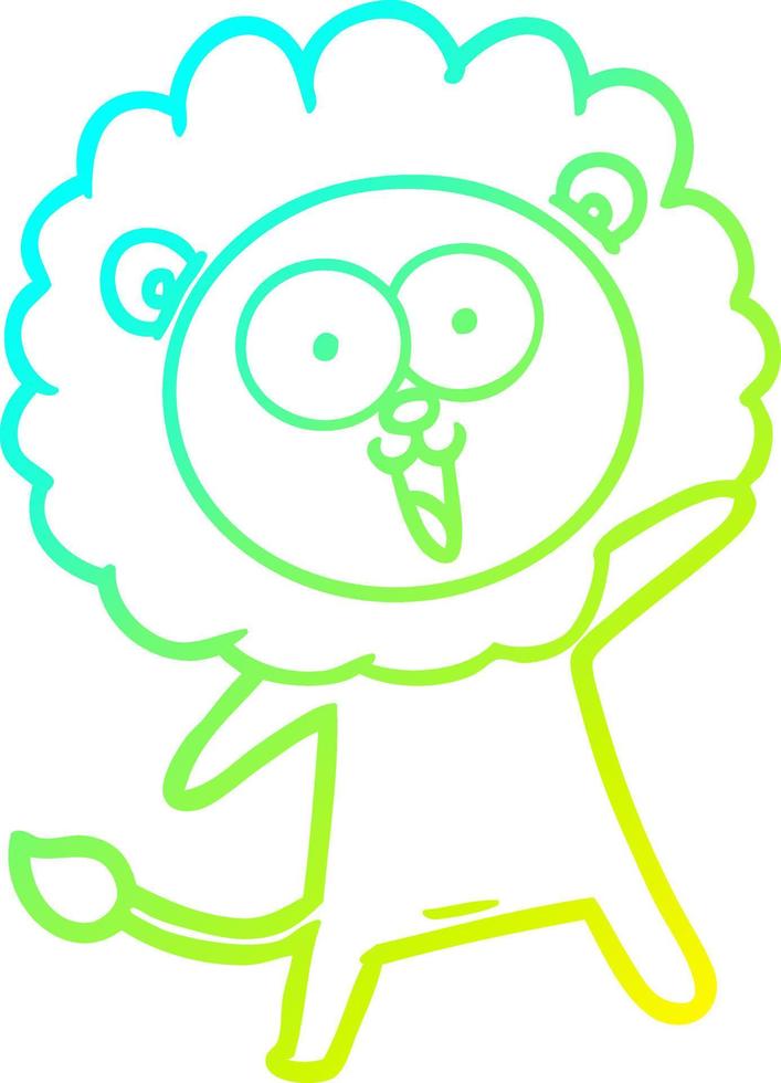 cold gradient line drawing happy cartoon lion vector