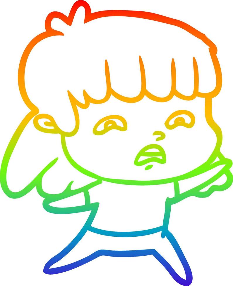 rainbow gradient line drawing cartoon worried woman vector