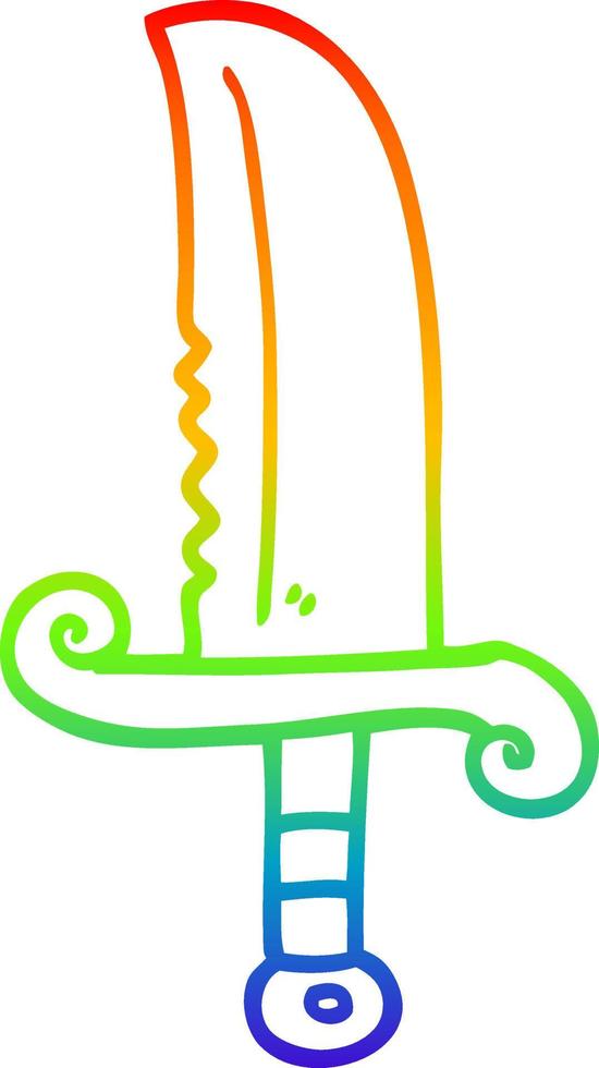 rainbow gradient line drawing cartoon jeweled sword vector