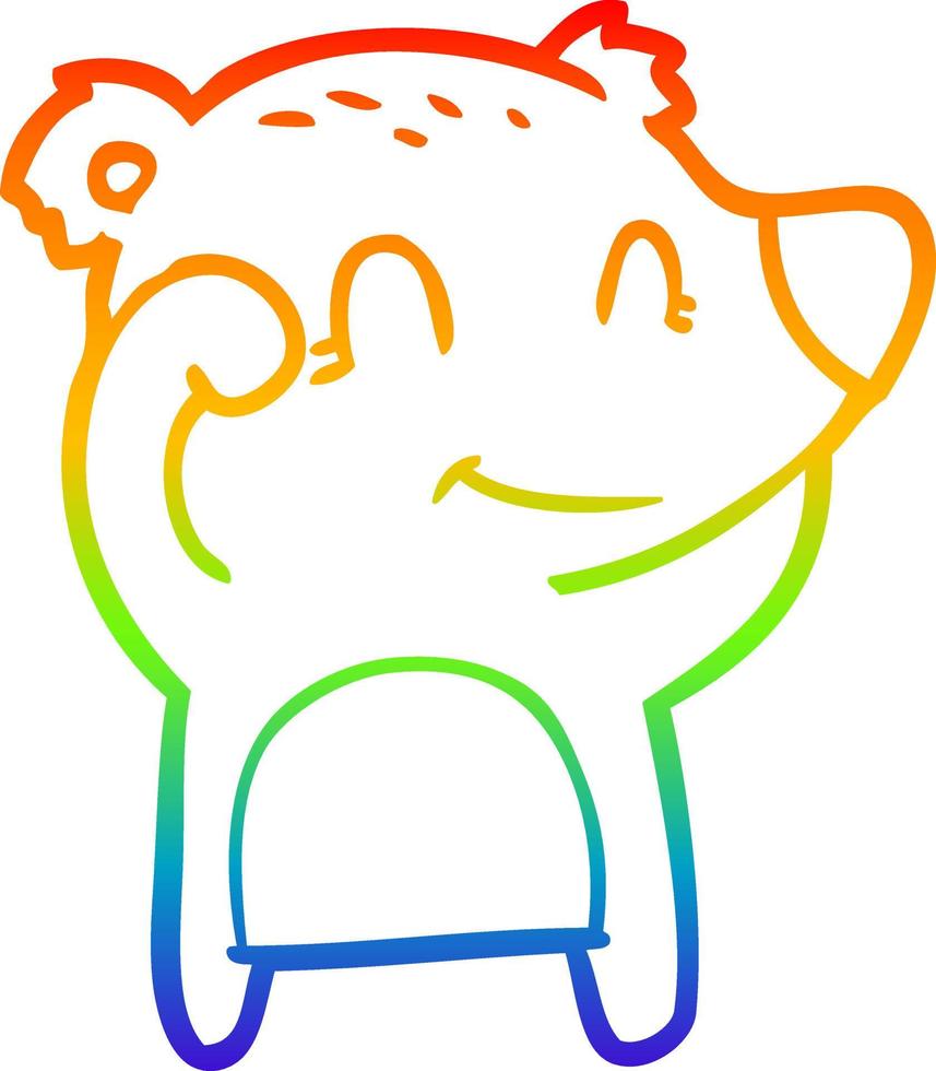 rainbow gradient line drawing tired smiling bear cartoon vector