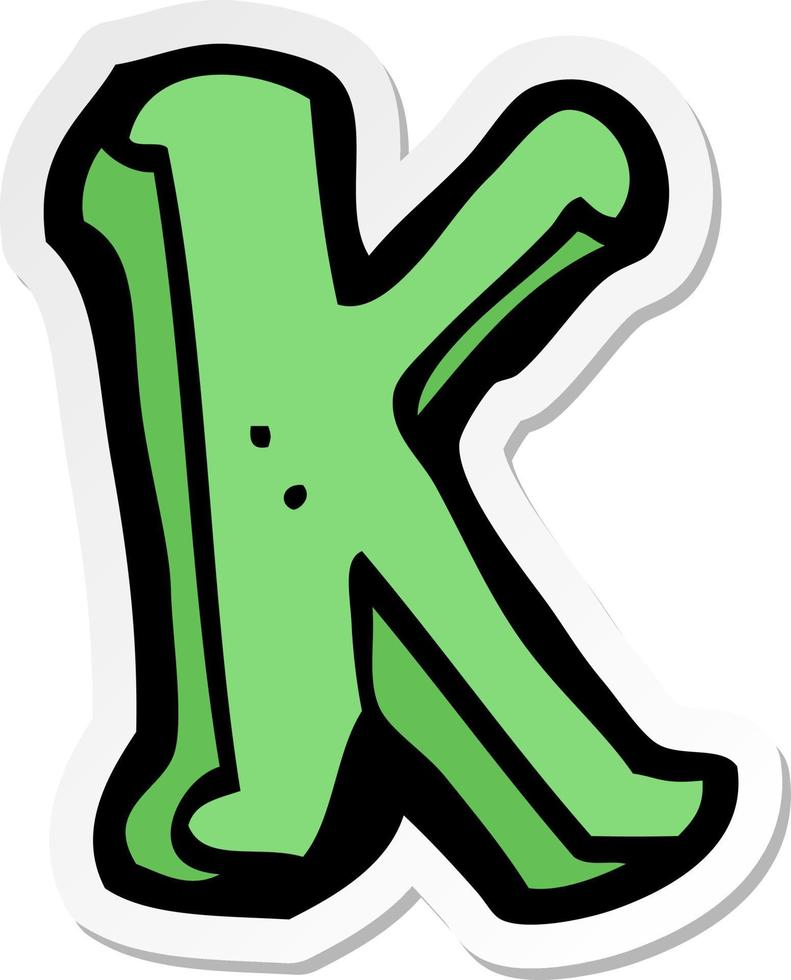 pegatina de una letra k de dibujos animados vector