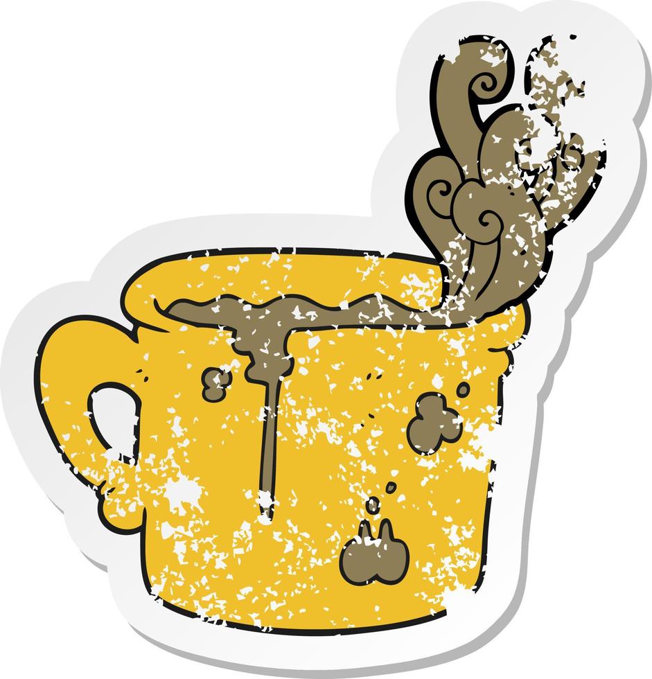 pegatina retro angustiada de una vieja taza de café de dibujos animados vector