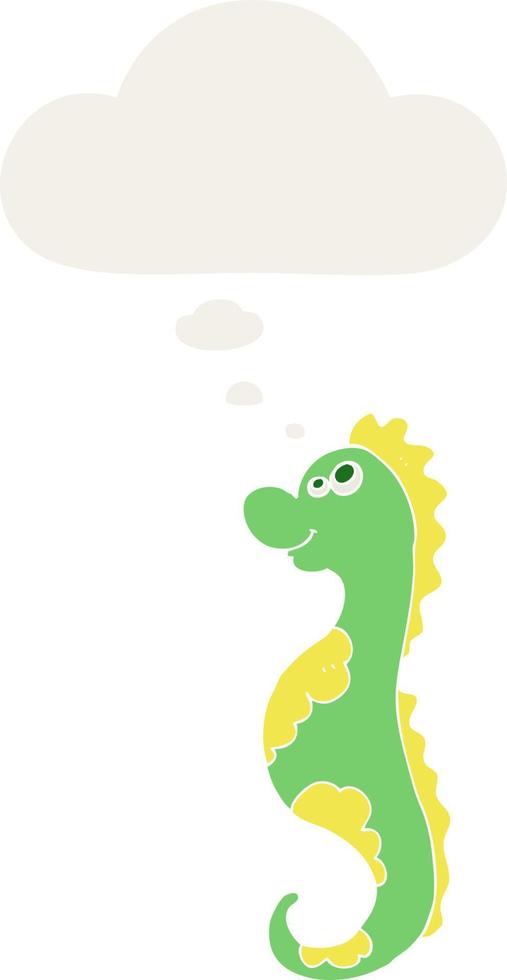 cartoon sea horse and thought bubble in retro style vector