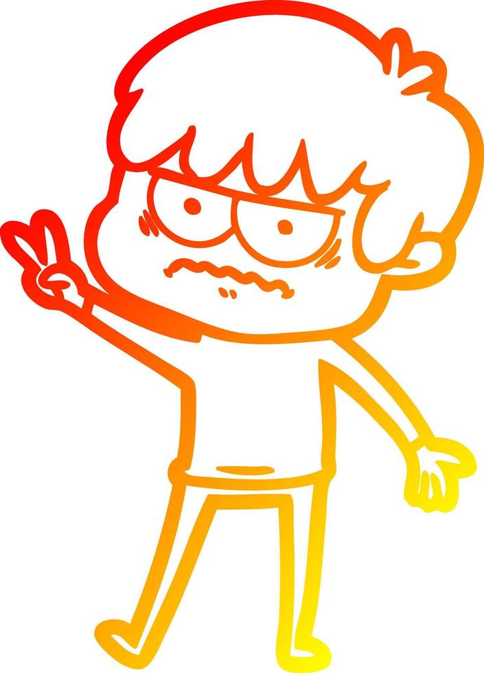 warm gradient line drawing annoyed cartoon boy vector