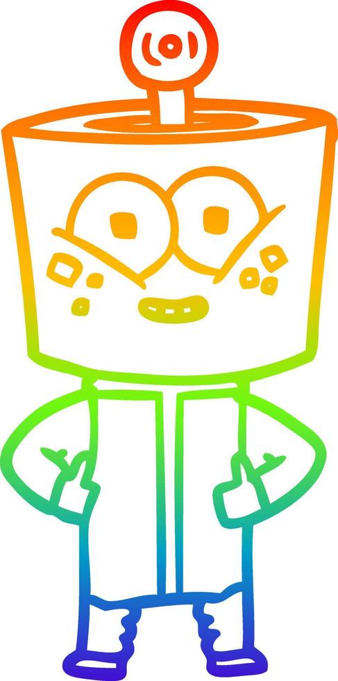 rainbow gradient line drawing happy cartoon robot vector
