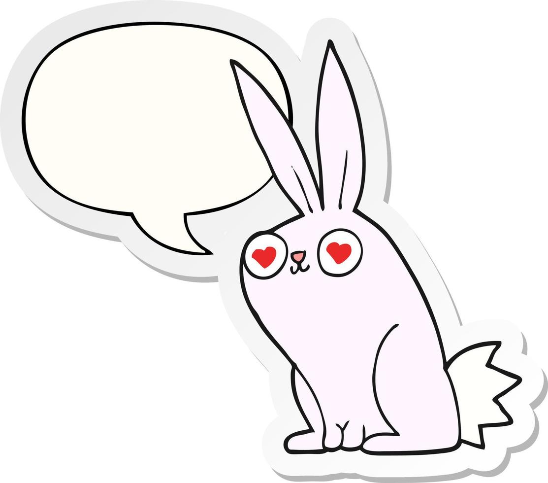 cartoon bunny rabbit in love and speech bubble sticker vector