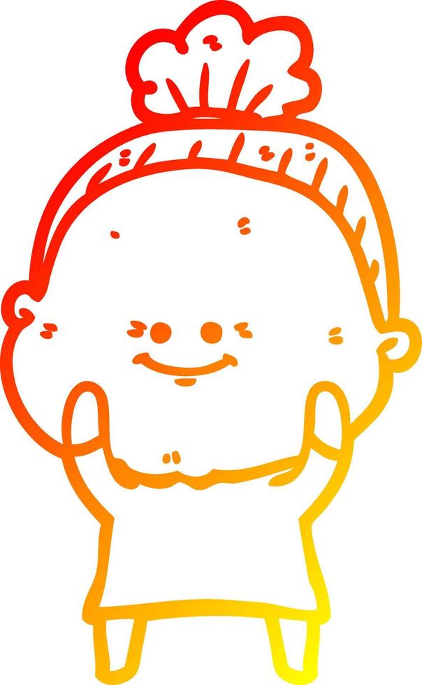 warm gradient line drawing cartoon happy old woman vector