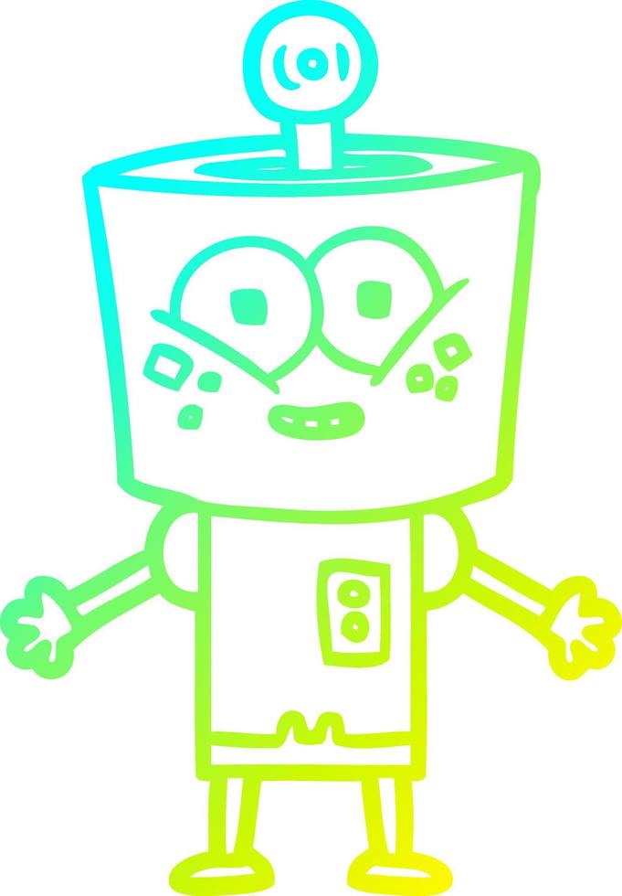 cold gradient line drawing happy cartoon robot vector