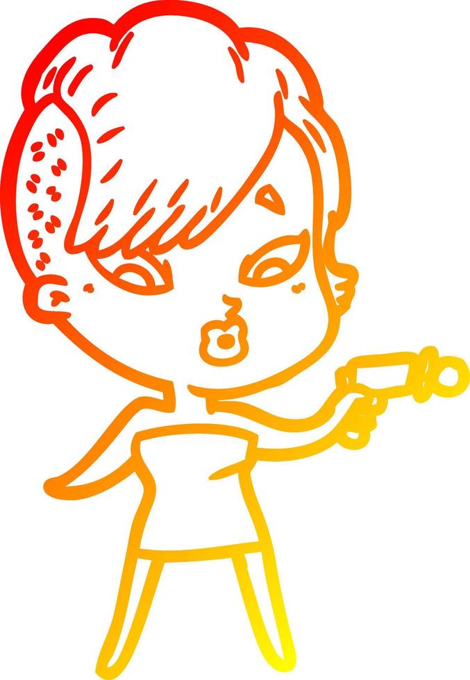 warm gradient line drawing cartoon surprised girl vector
