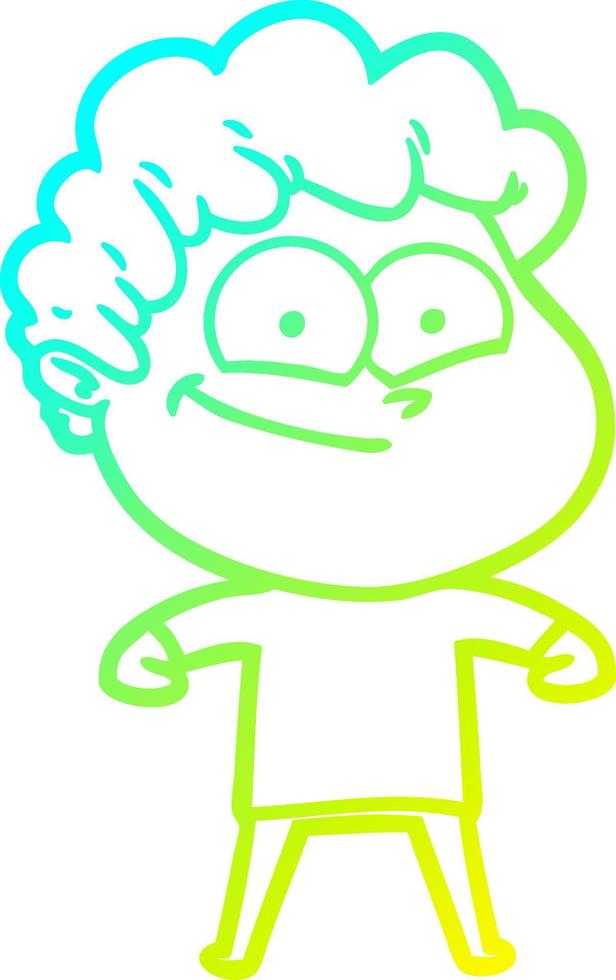 cold gradient line drawing cartoon happy man vector