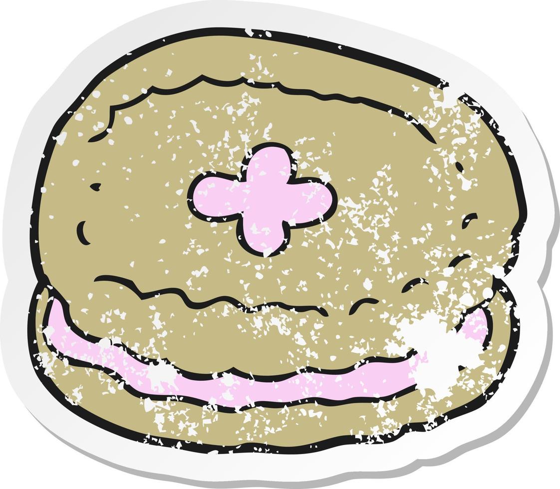 pegatina retro angustiada de una galleta de dibujos animados vector