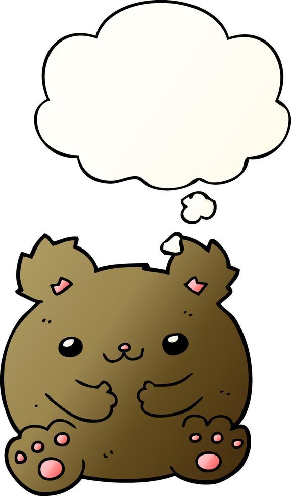 cartoon bear and thought bubble in smooth gradient style vector