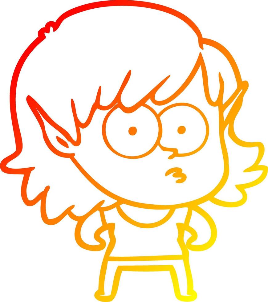 warm gradient line drawing cartoon elf girl staring vector