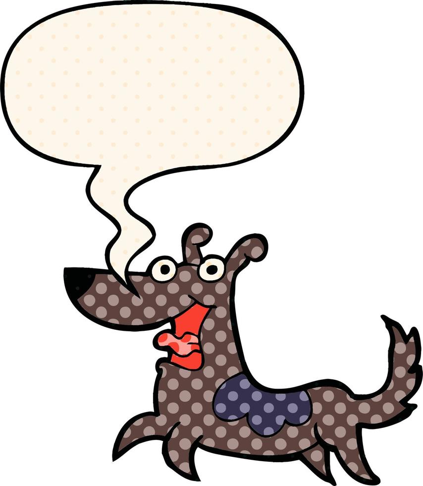 happy dog cartoon and speech bubble in comic book style vector