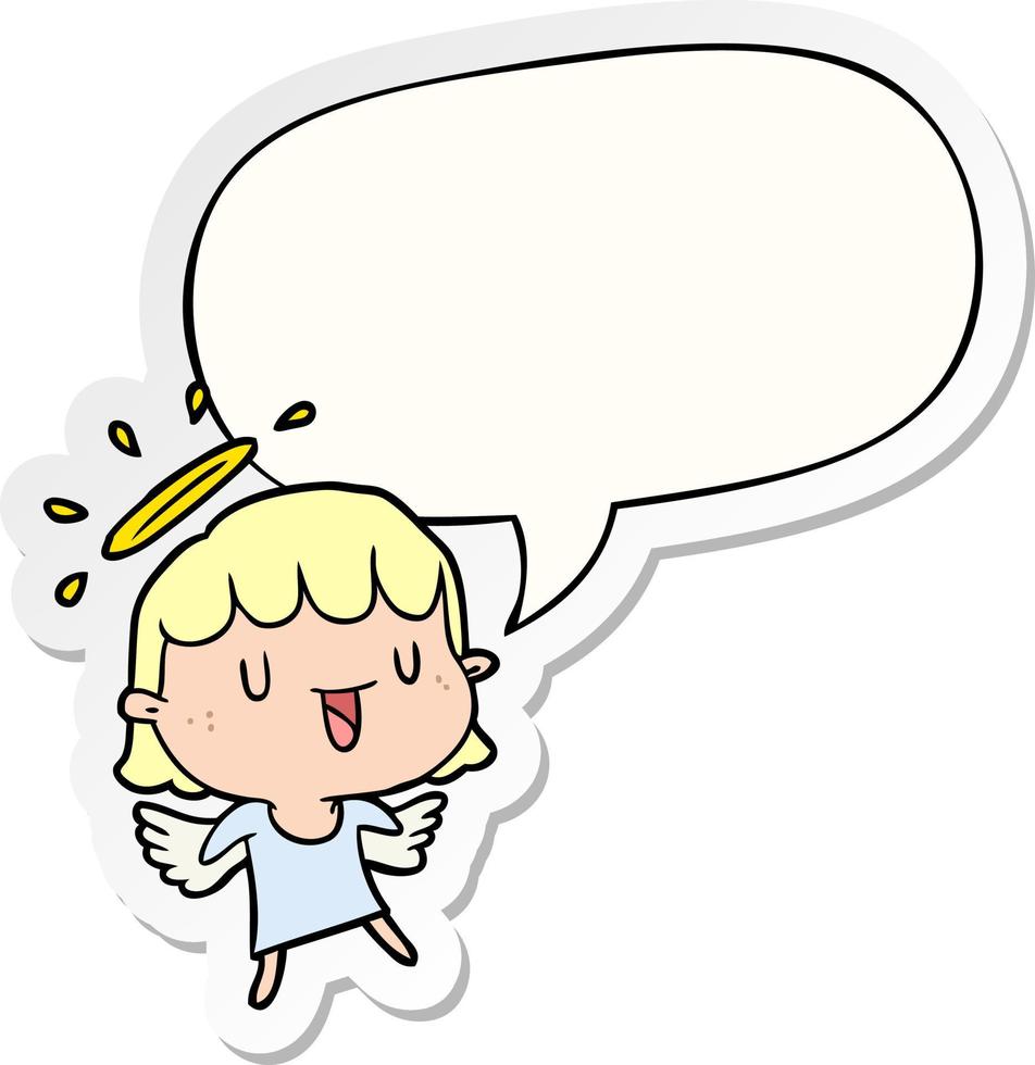 cute cartoon angel and speech bubble sticker vector