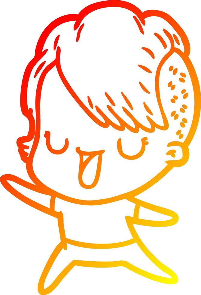 warm gradient line drawing cute cartoon girl with hipster haircut vector