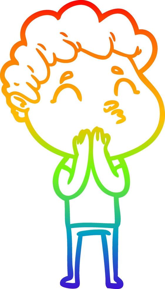 rainbow gradient line drawing cartoon man pouting vector