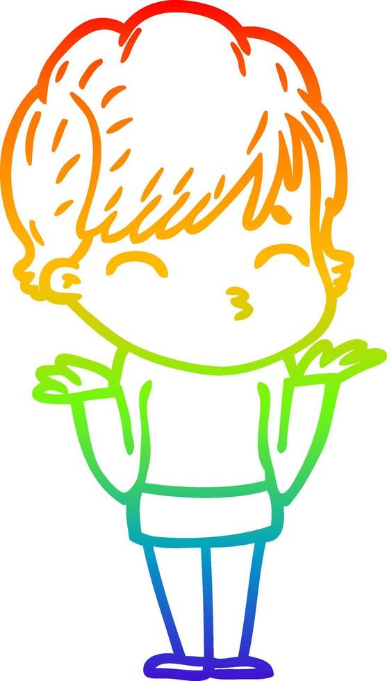 rainbow gradient line drawing cartoon woman thinking vector
