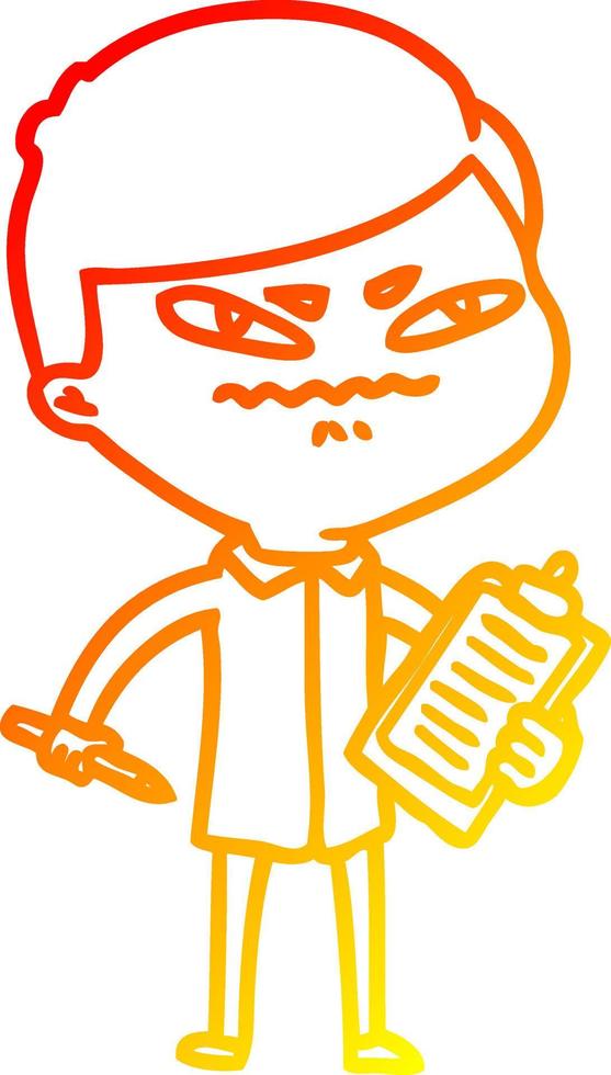 warm gradient line drawing cartoon angry man vector