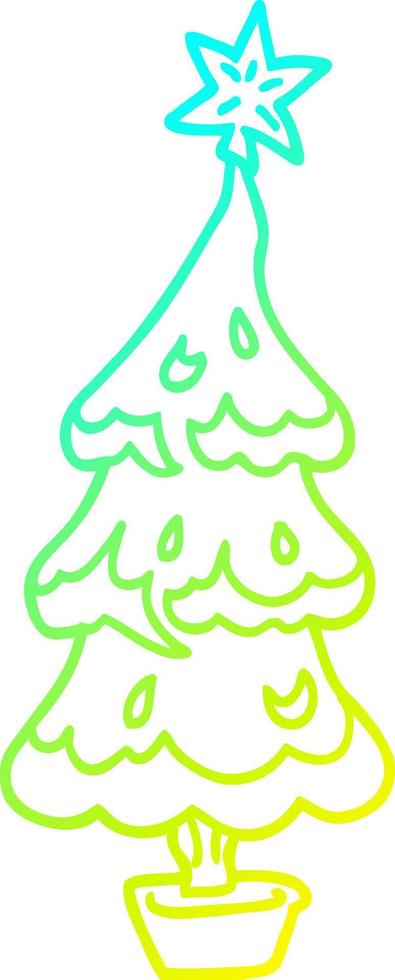 cold gradient line drawing cartoon christmas tree vector