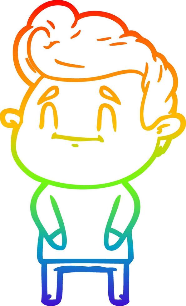 rainbow gradient line drawing happy cartoon man vector