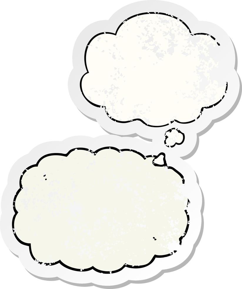 cartoon cloud and thought bubble as a distressed worn sticker vector