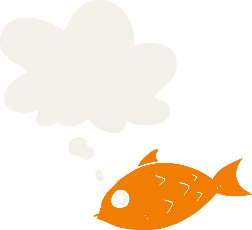 cartoon fish and thought bubble in retro style vector