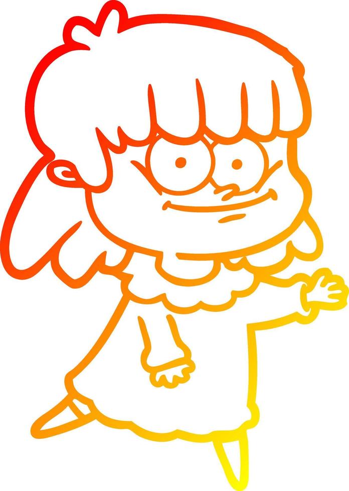 warm gradient line drawing cartoon smiling woman vector