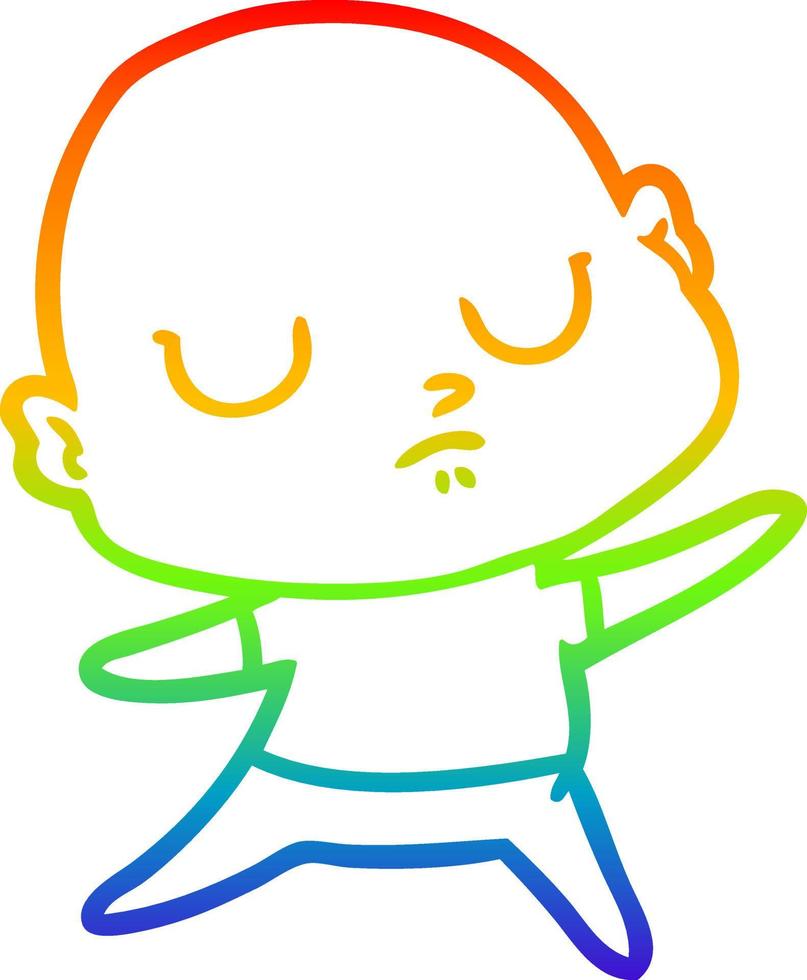dibujo de línea de gradiente de arco iris hombre calvo de dibujos animados vector