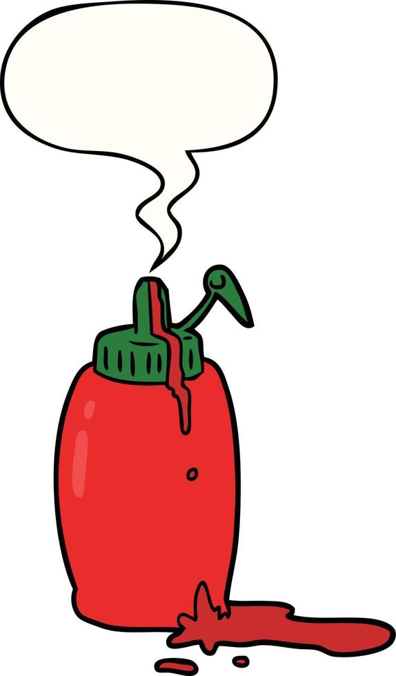 botella de ketchup de tomate de dibujos animados y burbuja del habla vector