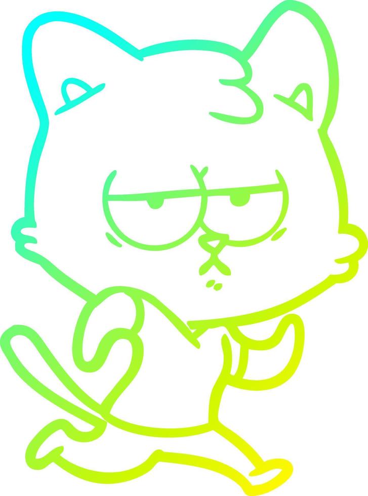 cold gradient line drawing bored cartoon cat vector
