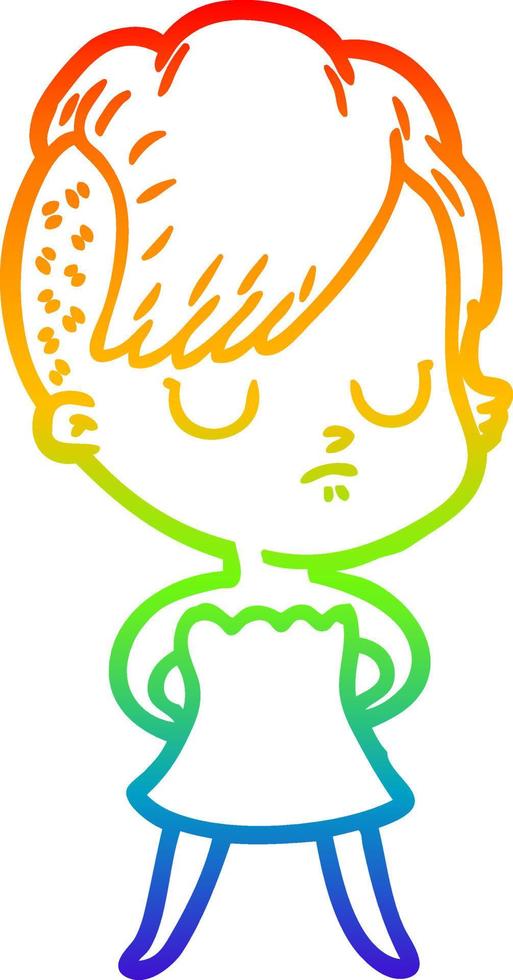 rainbow gradient line drawing cartoon woman vector