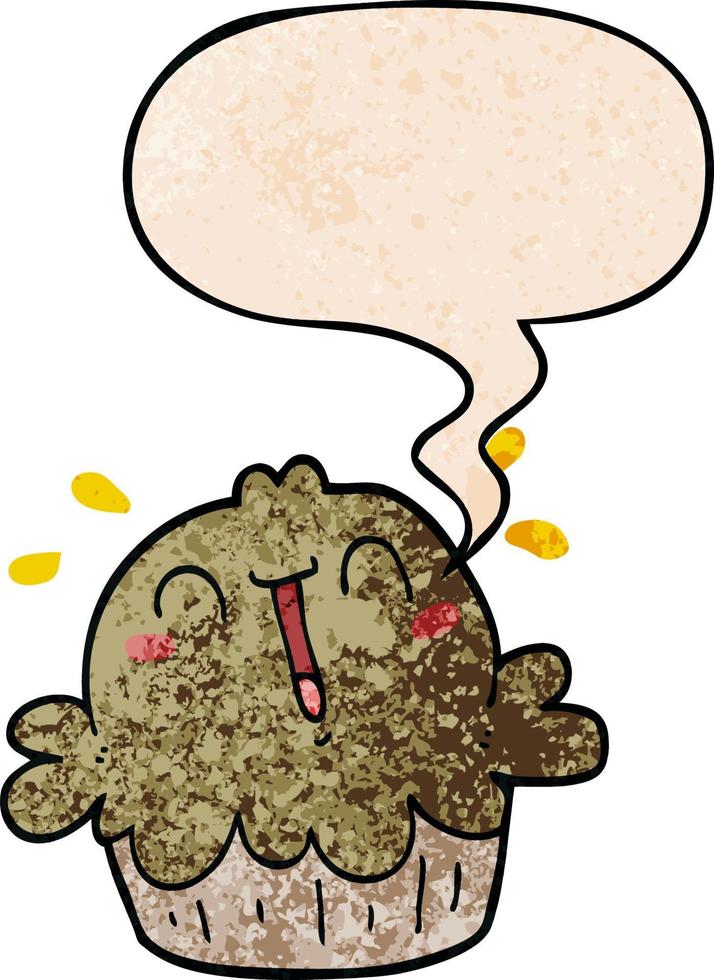 cute cartoon pie and speech bubble in retro texture style vector