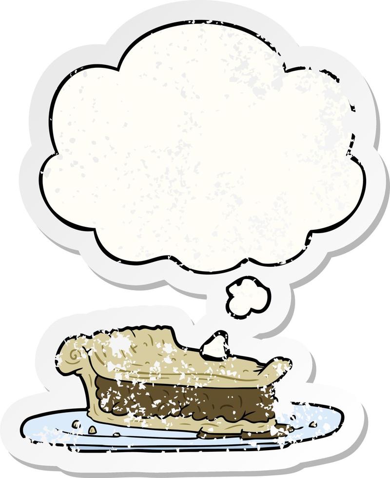 cartoon meat pie and thought bubble as a distressed worn sticker vector