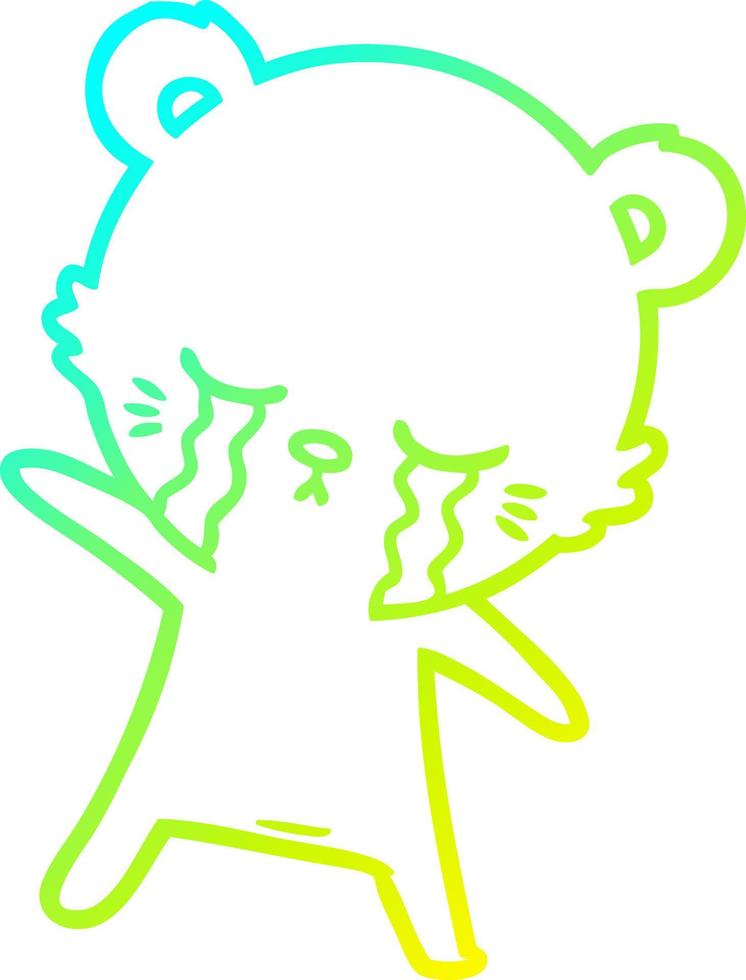 cold gradient line drawing crying cartoon bear vector