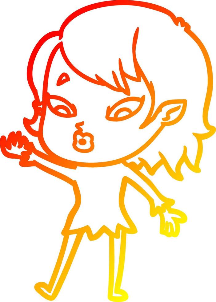 warm gradient line drawing cute cartoon vampire girl vector