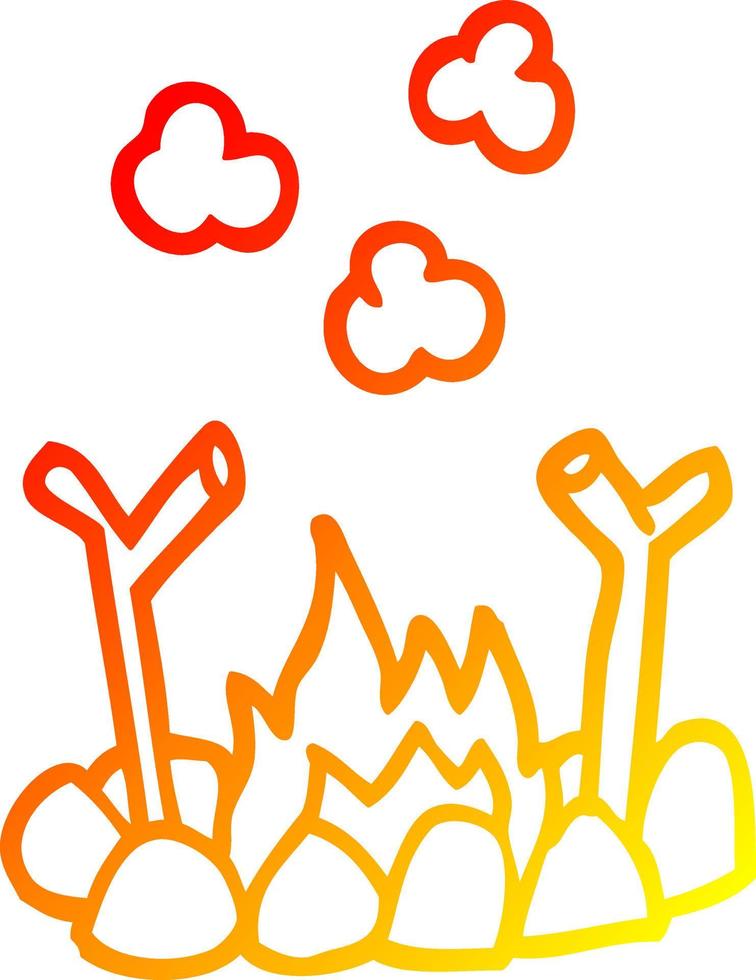 warm gradient line drawing cartoon camp fire vector