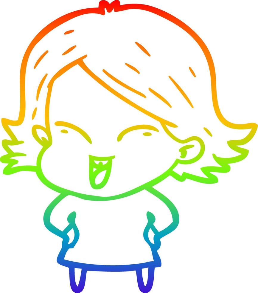 rainbow gradient line drawing happy cartoon girl vector