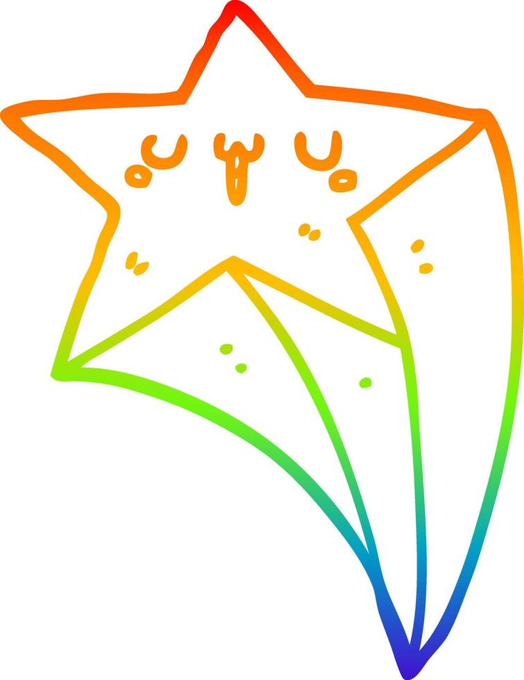 rainbow gradient line drawing cartoon shooting star vector