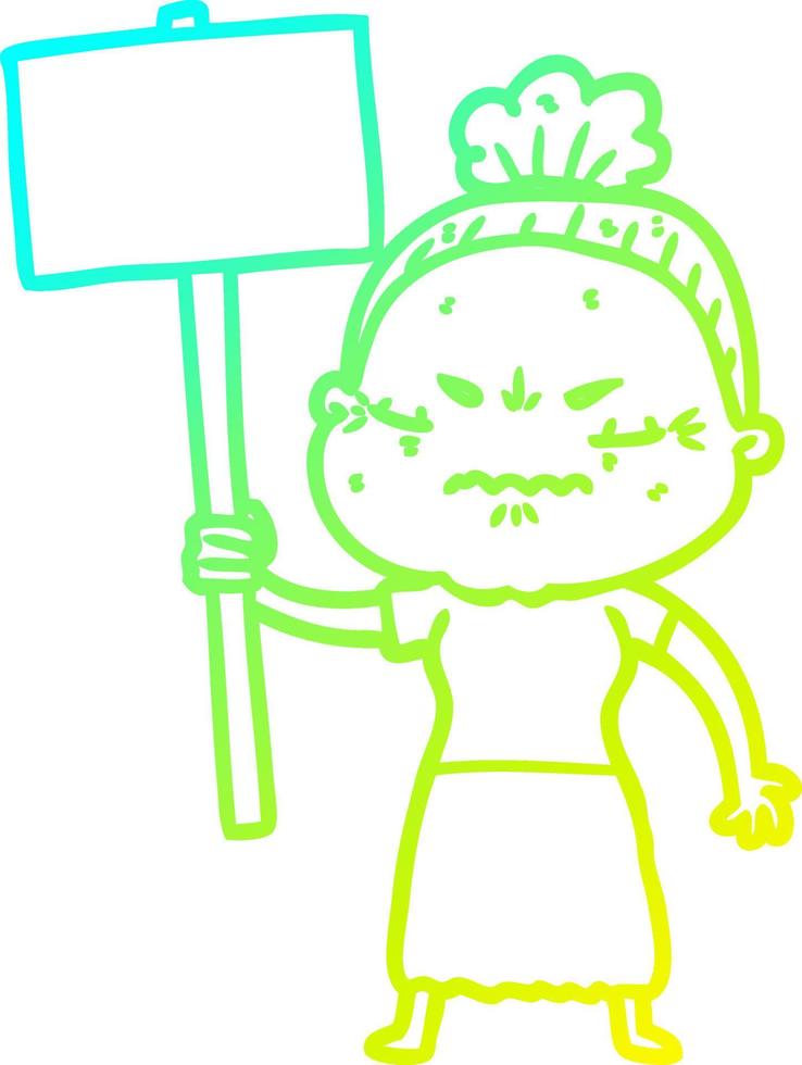 cold gradient line drawing cartoon annoyed old lady vector