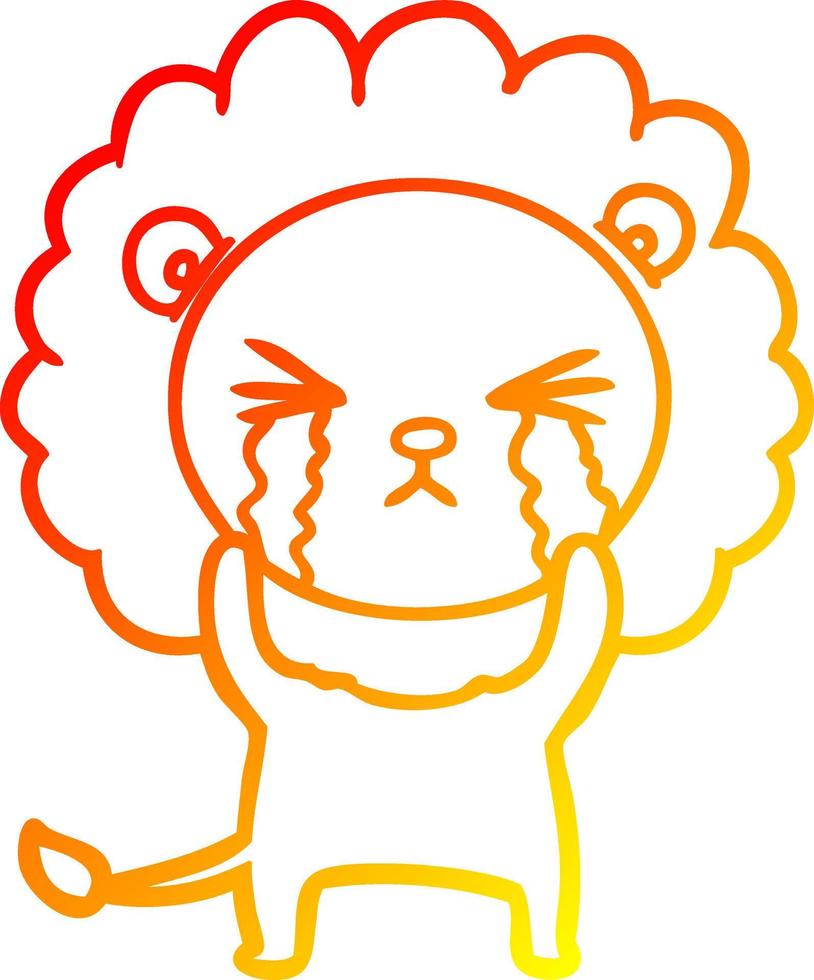 warm gradient line drawing cartoon crying lion vector