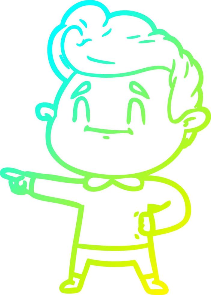 cold gradient line drawing happy cartoon man pointing vector
