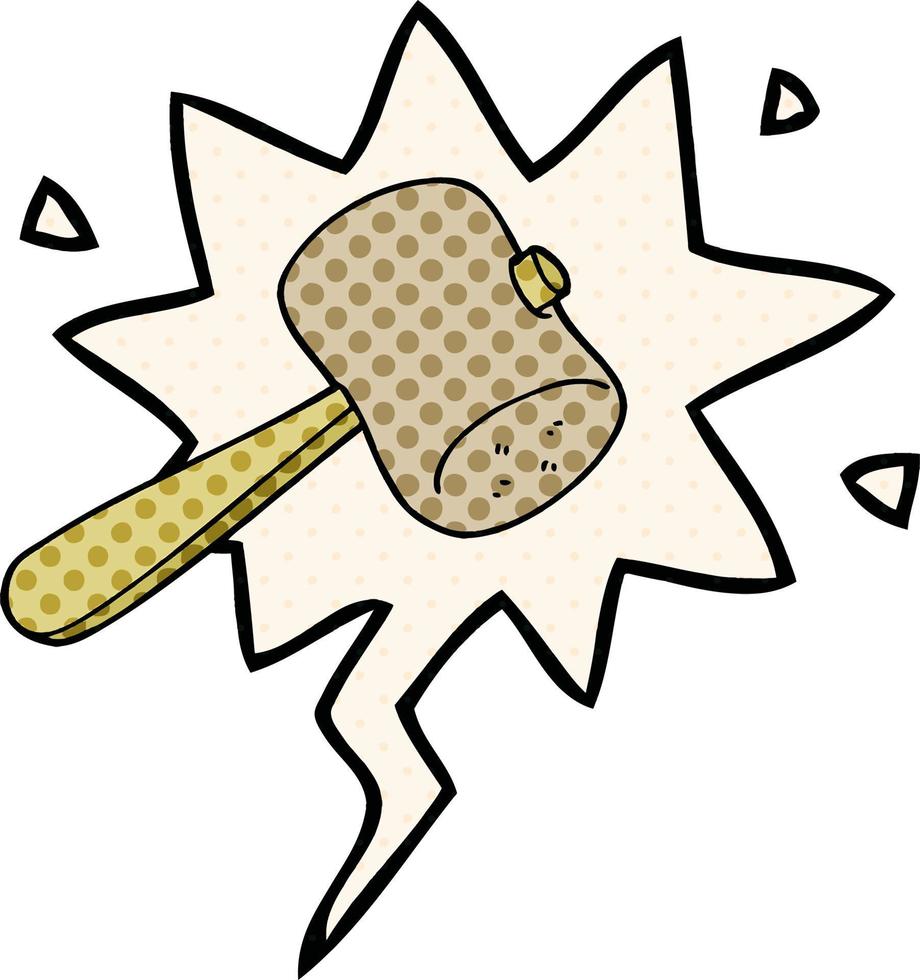 cartoon mallet and speech bubble in comic book style vector