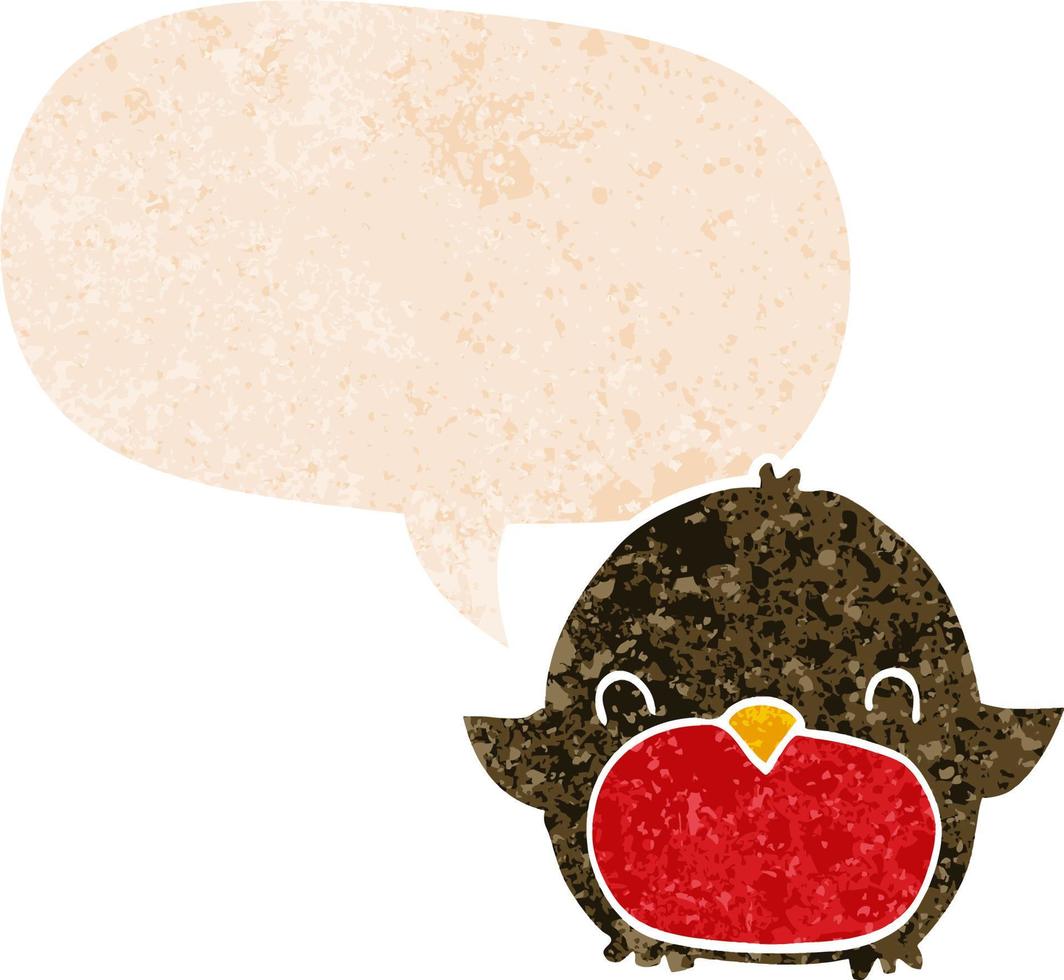 cartoon penguin and speech bubble in retro textured style vector