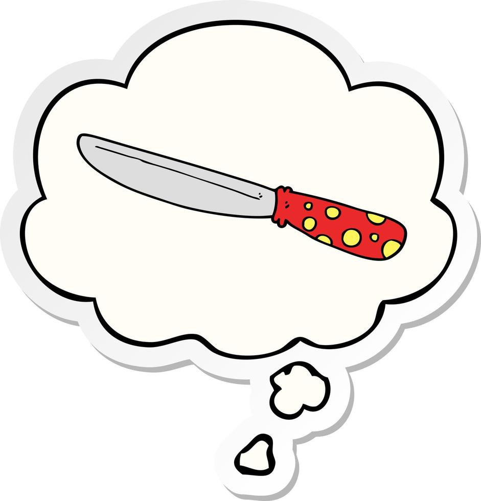 cartoon knife and thought bubble as a printed sticker vector