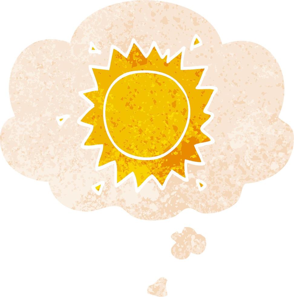 cartoon sun and thought bubble in retro textured style vector