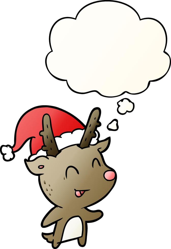cartoon christmas reindeer and thought bubble in smooth gradient style vector