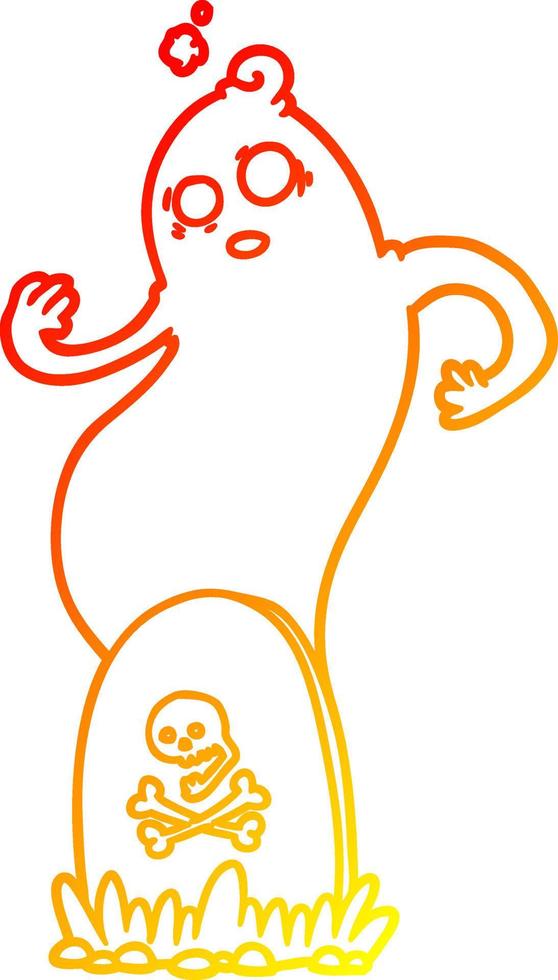 warm gradient line drawing spooky cartoon grave with rising ghost vector