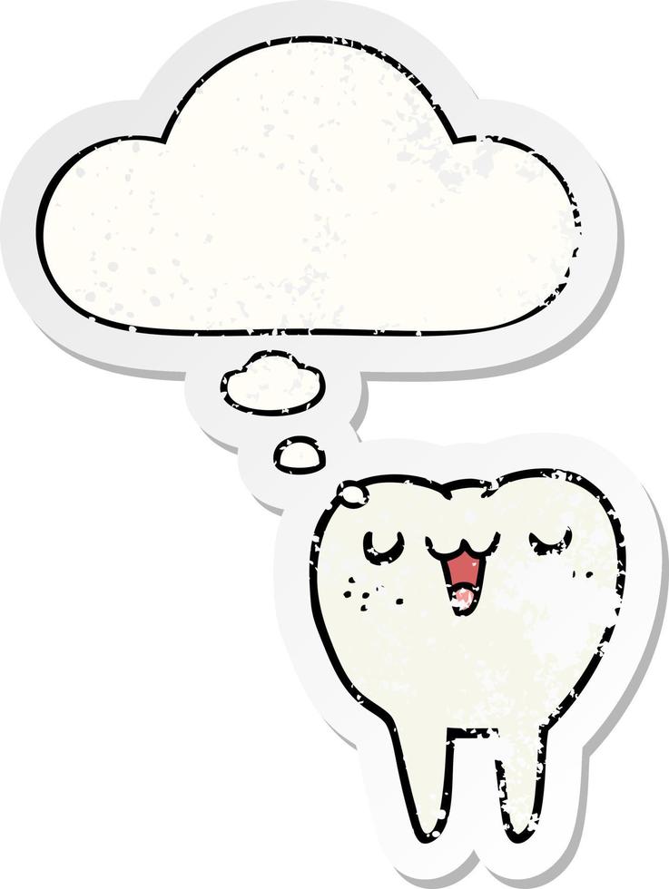 cartoon tooth and thought bubble as a distressed worn sticker vector