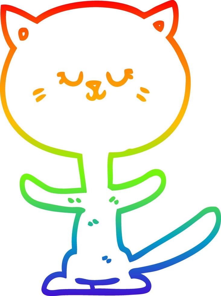 rainbow gradient line drawing cartoon happy cat vector